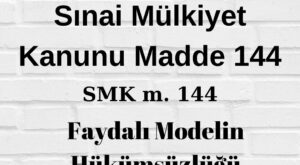 SMK 144 Sınai Mülkiyet Kanunu 144 6769 144 Faydalı model hükümsüzlüğü